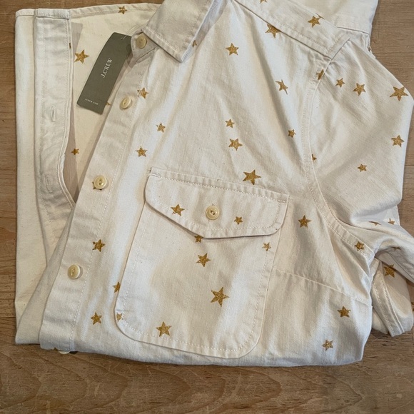 NWT J. Crew Ivory Gold Denim Shacket Shirt Western Holiday Party Casual XS - Picture 7 of 15